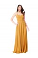 Açafrão Chiffon Linha A Decote V Longo Vestidos de Madrinha Acessíveis