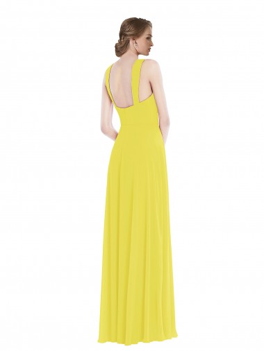 Amarelo Linha A Alças finas Chiffon Longo Vestidos de Madrinha