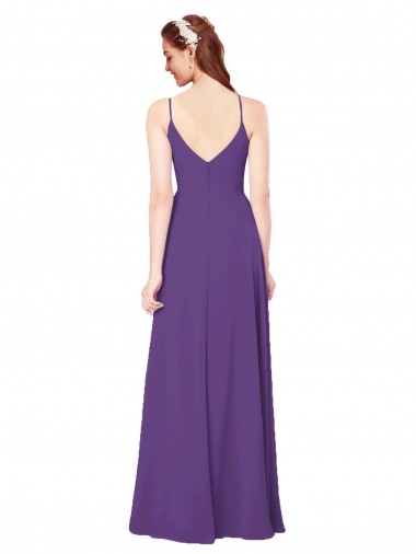 Ameixa Roxa Bainha Decote Alto Chiffon Longo Vestidos de Madrinha
