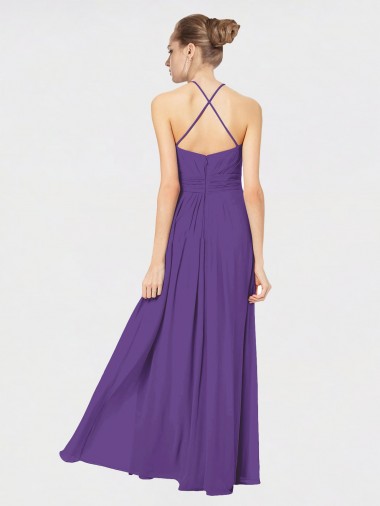 Ameixa Roxa Linha A Alças finas Chiffon Longo Vestidos de Madrinha