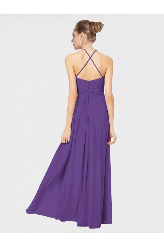 Ameixa Roxa Linha A Alças finas Chiffon Longo Vestidos de Madrinha