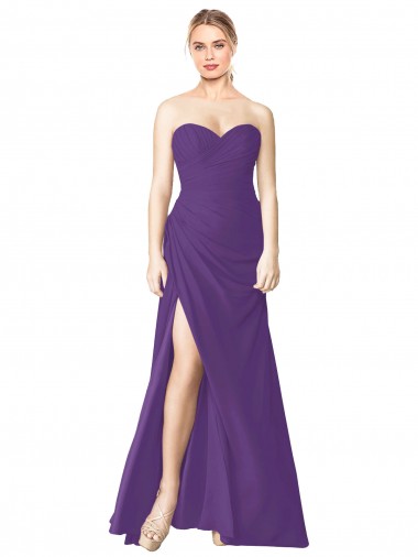 Ameixa Roxa Linha A Amor Chiffon Longo Vestidos de Madrinha