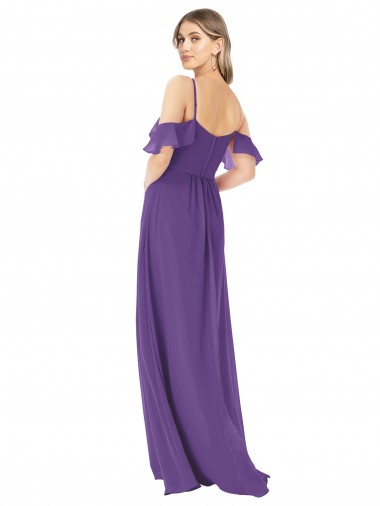 Ameixa Roxa Linha A Fora do Ombro Chiffon Longo Vestidos de Madrinha