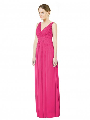 Azaléia Linha A Decote V Chiffon Longo Vestidos de Madrinha