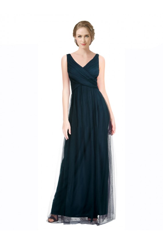 Azul 7 Linha A Decote V Tule Longo Vestidos de Madrinha