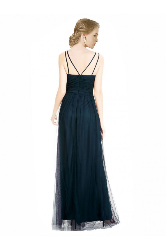 Azul 7 Linha A Decote V Tule Longo Vestidos de Madrinha