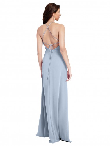 Azul Céu Claro Bainha Cabeçada Crepe Esticado Longo Formais Vestidos de Madrinha / Vestidos de Festa
