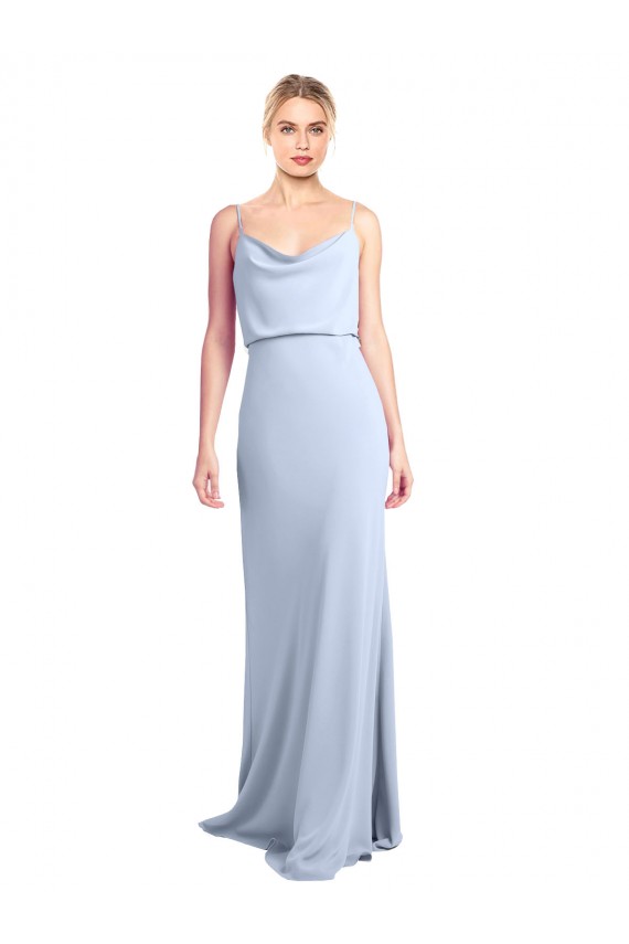 Azul Céu Claro Bainha Decote Capuz Crepe Esticado Longo Formais Vestidos de Madrinha / Vestidos de Festa