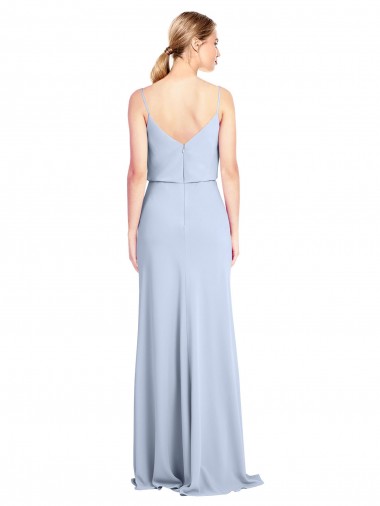Azul Céu Claro Bainha Decote Capuz Crepe Esticado Longo Formais Vestidos de Madrinha / Vestidos de Festa