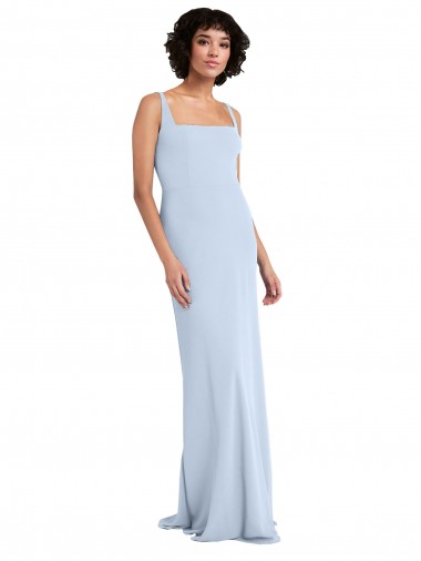 Azul Céu Claro Bainha Decote Quadrado Crepe Esticado Longo Vestidos de Madrinha / Vestidos de Festa