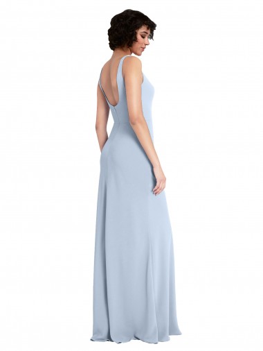 Azul Céu Claro Bainha Decote Quadrado Crepe Esticado Longo Vestidos de Madrinha / Vestidos de Festa
