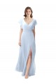 Azul Céu Claro Chiffon Linha A Abrir de volta Decote V Longo Vestidos de Madrinha Acessíveis