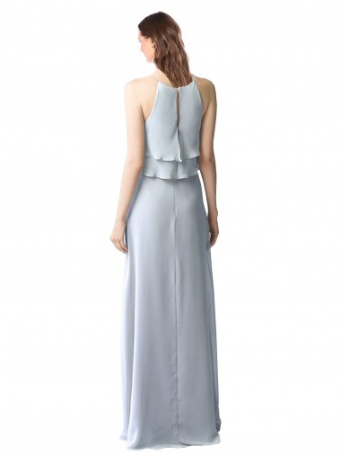 Azul Céu Claro Chiffon Linha A Cabeçada Longo Vestidos de Madrinha