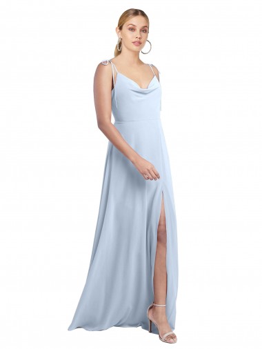 Azul Céu Claro Chiffon Linha A Costas em V Decote Capuz Longo Vestidos de Madrinha