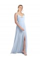 Azul Céu Claro Chiffon Linha A Costas em V Decote Capuz Longo Vestidos de Madrinha