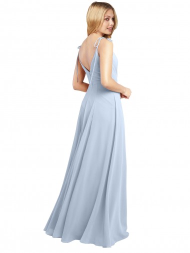 Azul Céu Claro Chiffon Linha A Costas em V Decote Capuz Longo Vestidos de Madrinha