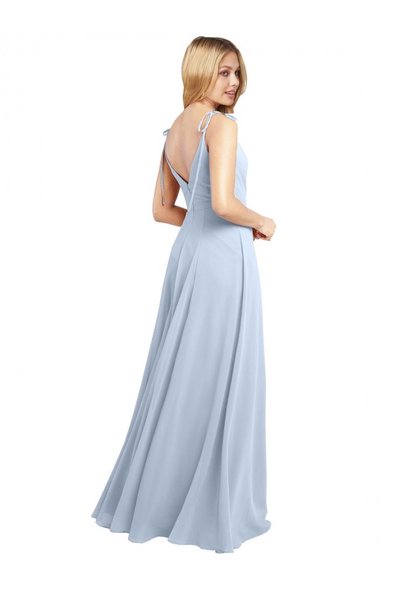 Azul Céu Claro Chiffon Linha A Costas em V Decote Capuz Longo Vestidos de Madrinha