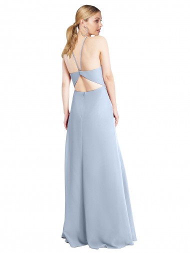 Azul Céu Claro Chiffon Linha A Criss Cruz Cabeçada Longo Vestidos de Madrinha