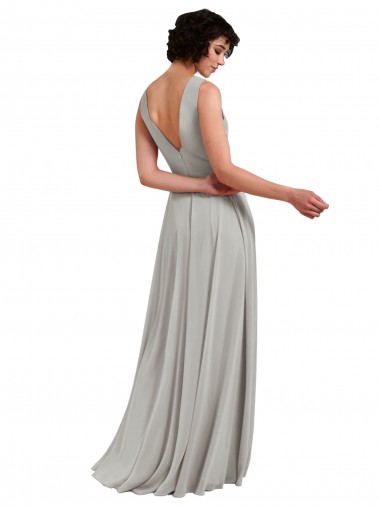 Azul Céu Claro Chiffon Linha A Decote V Longo Vestidos de Madrinha