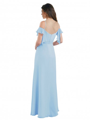 Azul Céu Claro Chiffon Linha A Lombar Amor Longo Vestidos de Madrinha