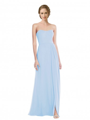 Azul Céu Claro Chiffon Linha A Sem Mangas Amor Longo Vestidos de Madrinha