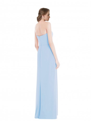 Azul Céu Claro Chiffon Linha A Sem Mangas Amor Longo Vestidos de Madrinha