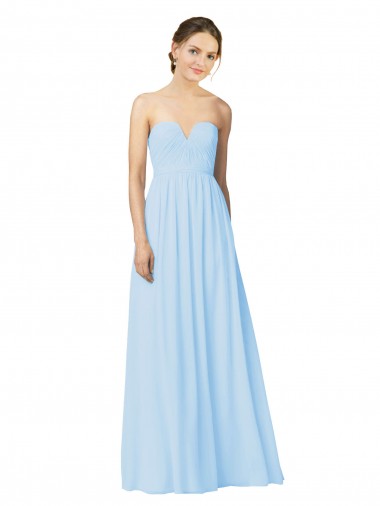 Azul Céu Claro Chiffon Linha A Sem alças Longo Vestidos de Madrinha