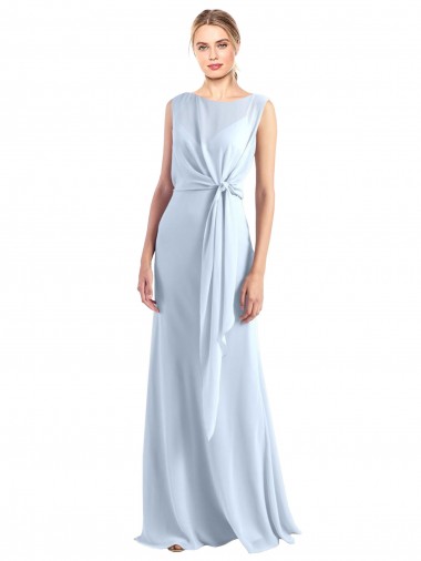 Azul Céu Claro Chiffon Sem Mangas Decote V Linha A Longo Vestidos de Madrinha