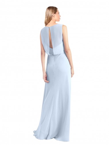Azul Céu Claro Chiffon Sem Mangas Decote V Linha A Longo Vestidos de Madrinha
