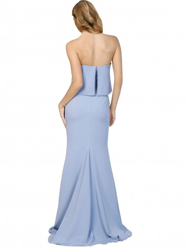 Azul Céu Claro Crepe Esticado Linha A Lombar Sem alças Longo Formais Vestidos de Madrinha / Vestidos de Noite / Vestidos de Festa