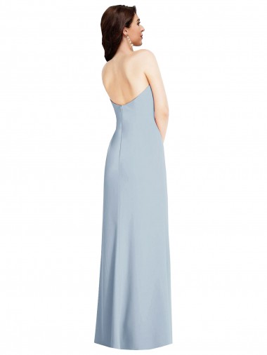 Azul Céu Claro Crepe Esticado Linha A Sem Mangas Sem alças Longo Formais Vestidos de Madrinha / Vestidos de Noite / Vestidos de Festa