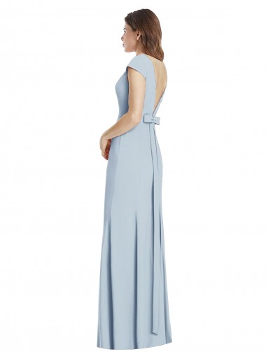 Azul Céu Claro Crepe Esticado Trombeta Abrir de volta Barco Longo Vestidos de Madrinha / Vestidos de Festa