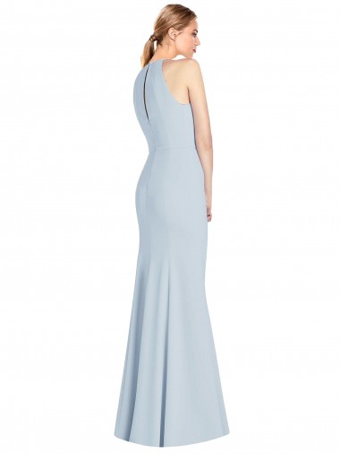 Azul Céu Claro Crepe Esticado Trombeta Buraco da fechadura Cabeçada Longo Vestidos de Madrinha / Vestidos de Festa