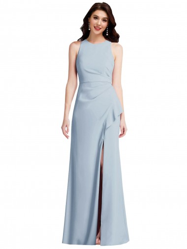 Azul Céu Claro Crepe Esticado Trombeta Cabeçada Longo Vestidos de Madrinha / Vestidos de Festa