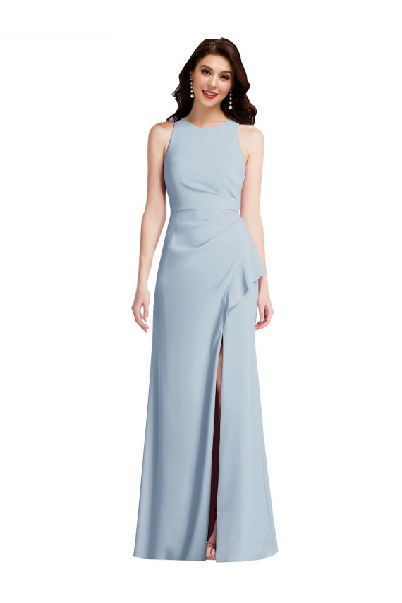 Azul Céu Claro Crepe Esticado Trombeta Cabeçada Longo Vestidos de Madrinha / Vestidos de Festa
