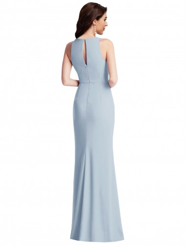 Azul Céu Claro Crepe Esticado Trombeta Cabeçada Longo Vestidos de Madrinha / Vestidos de Festa