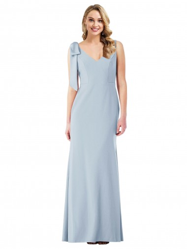 Azul Céu Claro Crepe Esticado Trombeta Costas em V Decote V Longo Vestidos de Madrinha / Vestidos de Festa