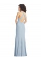 Azul Céu Claro Crepe Esticado Trombeta Criss Cruz Decote Alto Longo Formais Vestidos de Madrinha / Vestidos de Noite / Vestidos de Festa
