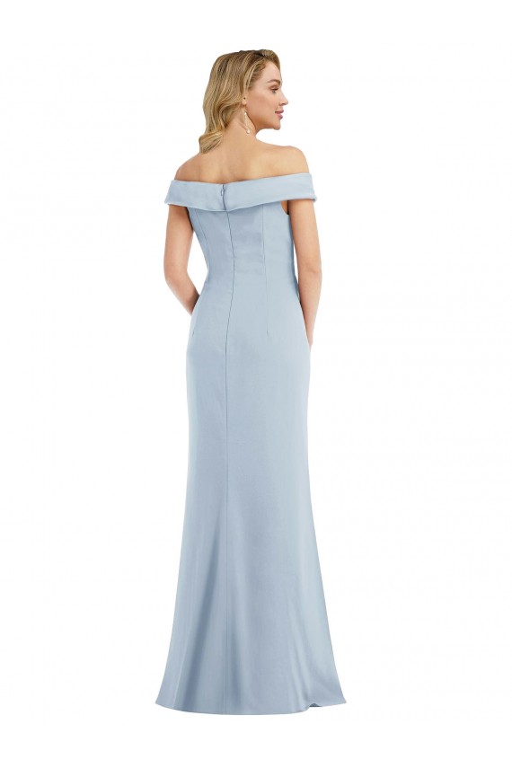 Azul Céu Claro Crepe Esticado Trombeta Fora do Ombro Longo Vestidos de Madrinha / Vestidos de Festa Acessíveis