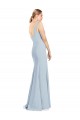 Azul Céu Claro Crepe Esticado Trombeta Lombar Decote V Longo Vestidos de Madrinha / Vestidos de Festa