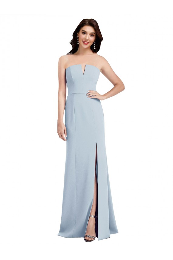 Azul Céu Claro Crepe Esticado Trombeta Sem Mangas Decote V Longo Vestidos de Madrinha / Vestidos de Festa Acessíveis