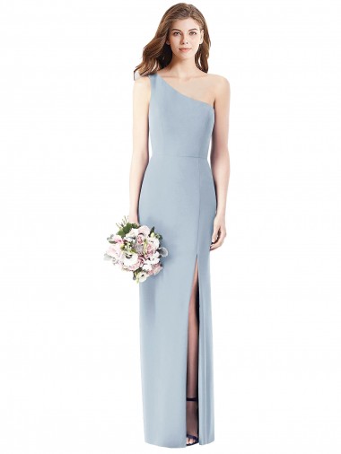 Azul Céu Claro Crepe Esticado Trombeta Um Ombro Longo Vestidos de Madrinha / Vestidos de Festa