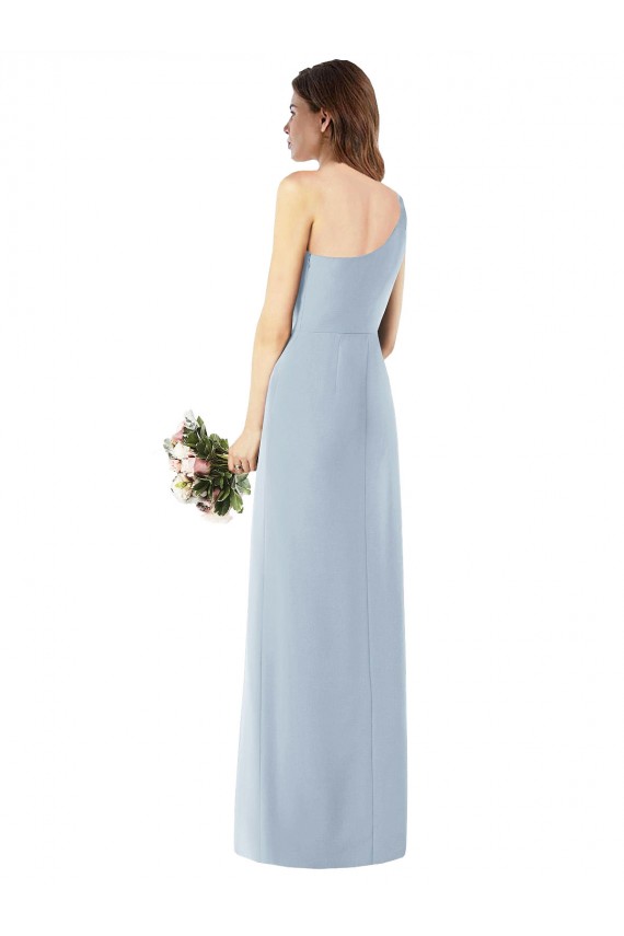 Azul Céu Claro Crepe Esticado Trombeta Um Ombro Longo Vestidos de Madrinha / Vestidos de Festa