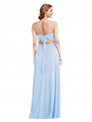 Azul Céu Claro Linha A Alças finas Chiffon Longo Formais Vestidos de Madrinha / Vestidos de Noite