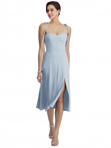 Azul Céu Claro Linha A Amor Comprimento Midi Crepe Esticado Curto Vestidos de Madrinha / Vestidos de Festa