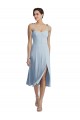 Azul Céu Claro Linha A Amor Comprimento Midi Crepe Esticado Curto Vestidos de Madrinha / Vestidos de Festa