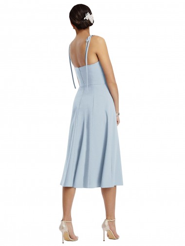 Azul Céu Claro Linha A Amor Comprimento Midi Crepe Esticado Curto Vestidos de Madrinha / Vestidos de Festa