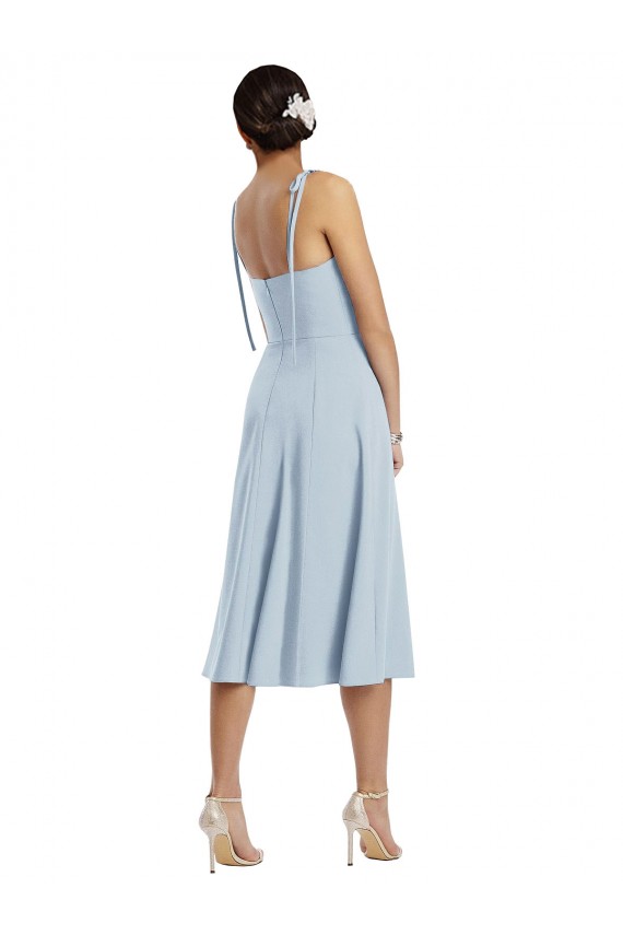 Azul Céu Claro Linha A Amor Comprimento Midi Crepe Esticado Curto Vestidos de Madrinha / Vestidos de Festa