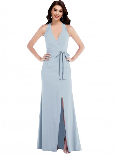 Azul Céu Claro Linha A Cabeçada Crepe Esticado Longo Formais Vestidos de Madrinha / Vestidos de Festa