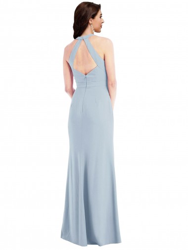 Azul Céu Claro Linha A Cabeçada Crepe Esticado Longo Formais Vestidos de Madrinha / Vestidos de Festa
